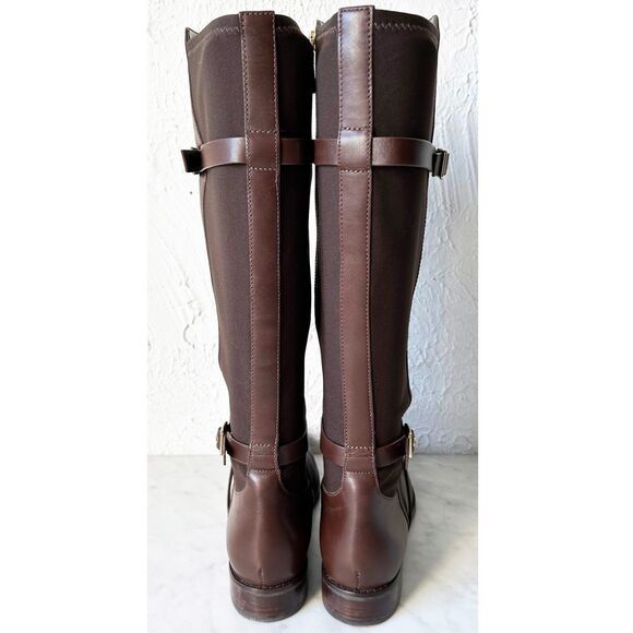 Cole Haan Knee High Riding Boots Brown Leather & Fabric Panel - Women's 7.5B - Picture 6 of 9